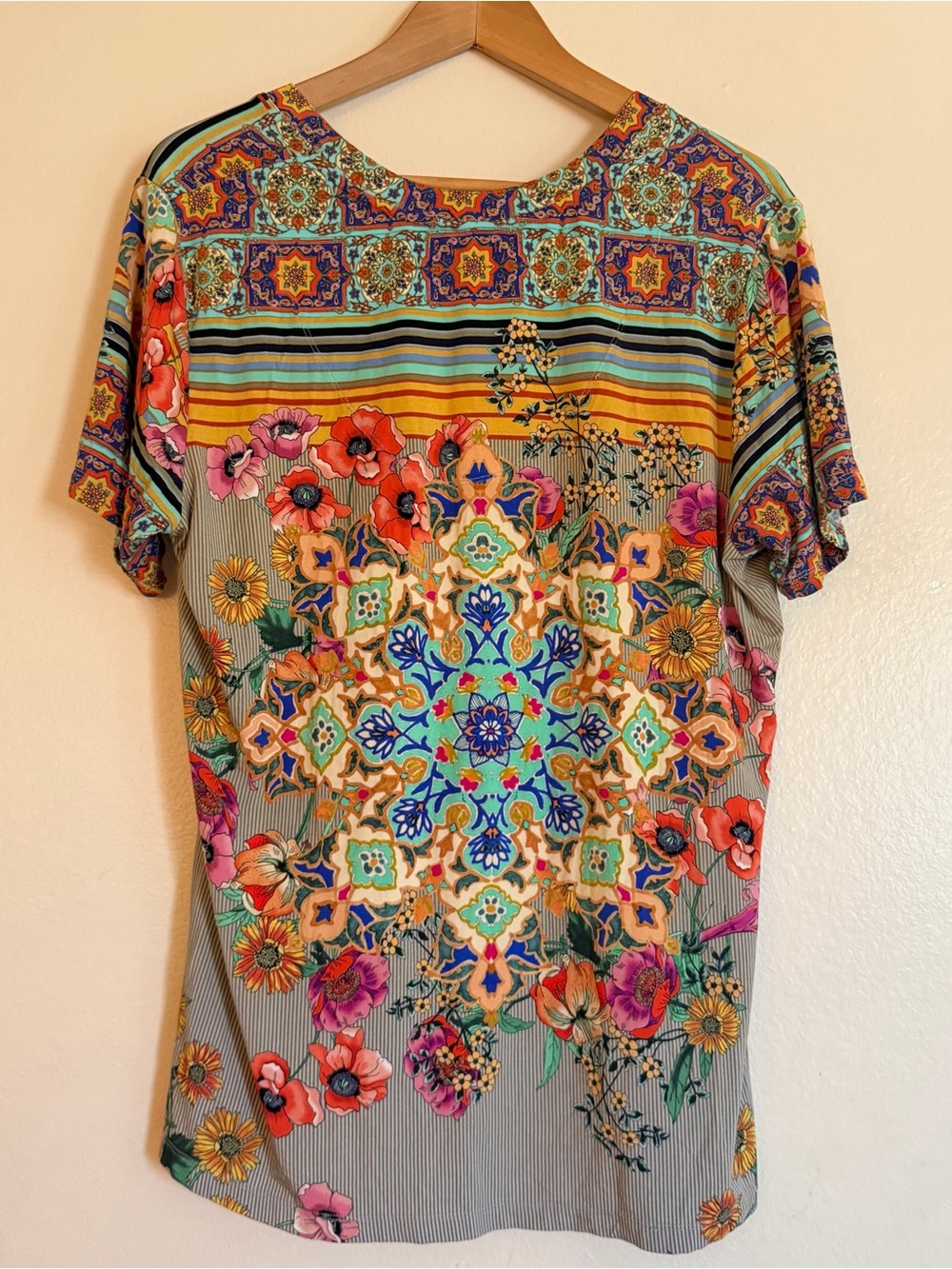 Johnny Was Multicolor Floral Stripe Boho Top Blouse XL - Picture 2 of 7
